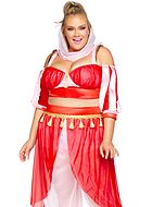 Female genie in a bottle, top and pants costume, tassels, cold shoulder, XL to 4XL